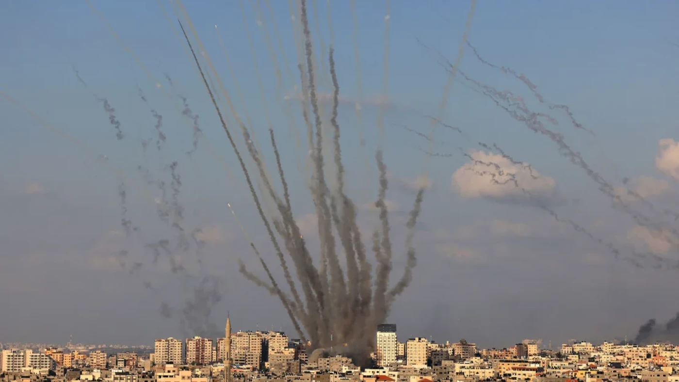 Hamas fires barrage of rockets at Tel Aviv on October 7 anniversary