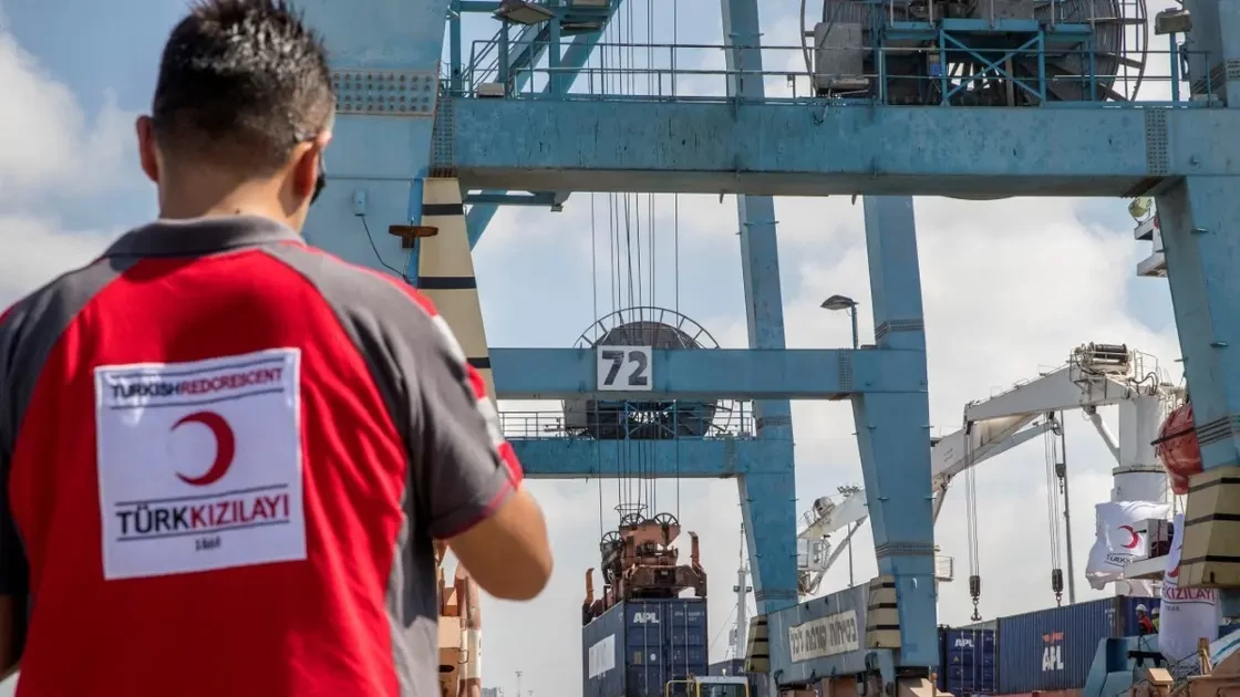 Image of Turkish ship carrying field hospitals docks in Egypt near Gaza: official